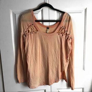 Free people peach cutout long sleeve shirt